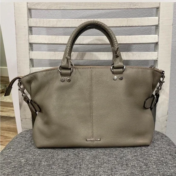 Rebecca Minkoff Moto Grey Pebble Leather Zippered Crossbody Bag - Picture 2 of 8